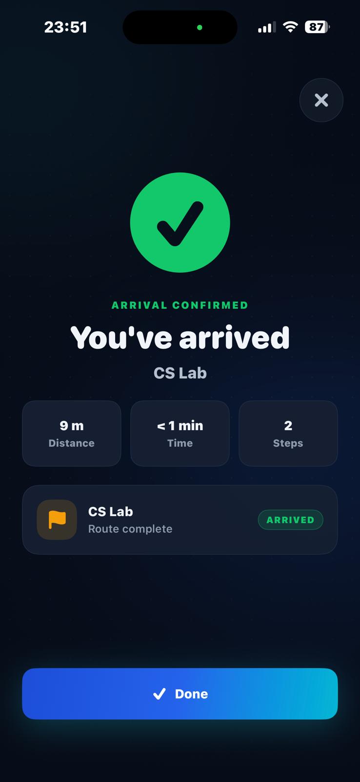 Arrival confirmation popup